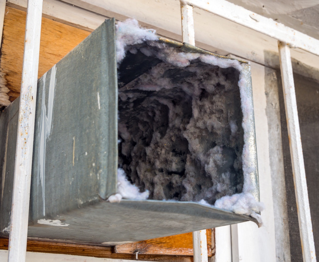 Dirty air duct filled with debris
